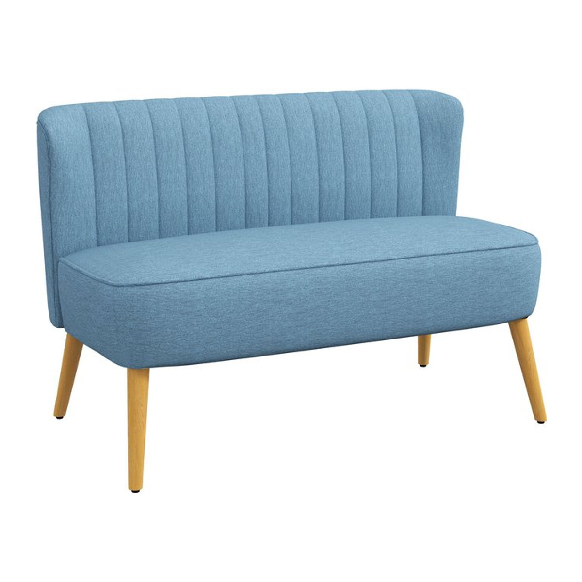 HOMCOM 2-Sitzer Sofa Modernes Polstersofa in Leinen-Optik mit Massivholz, Blau, B: 117 cm, T: 56,5 cm, H: 77 cm - Bild 1
