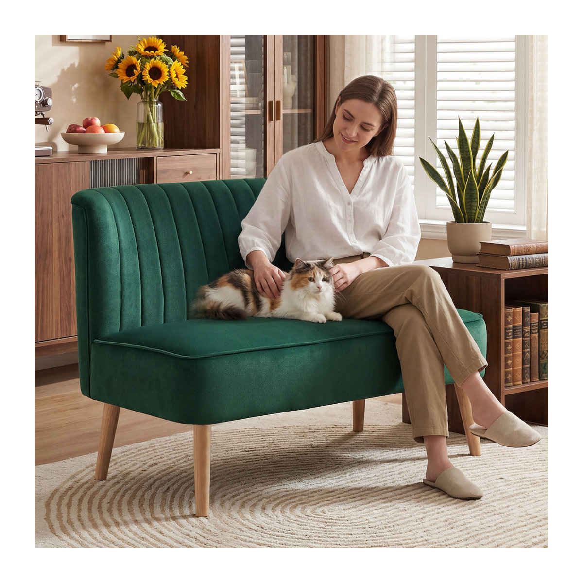 HOMCOM 2 Sitzer Sofa Modernes Polstersofa mit Samt-Optik in Dunkelgrün B/T/H: 117 x 56,5 x 77 cm - Bild 2
