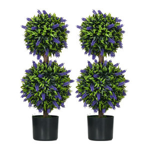 HOMCOM 2er-Set Künstliche Lavendelpflanzen in Grün mit Blumentopf, UV-beständig, Höhe: 70 cm