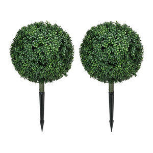 HOMCOM 2er-Set Künstlicher Buchsbaum Grün, 70 cm Höhe, UV-geschützte Kunstpflanze mit Bodenpfählen für Garten und Innenräume