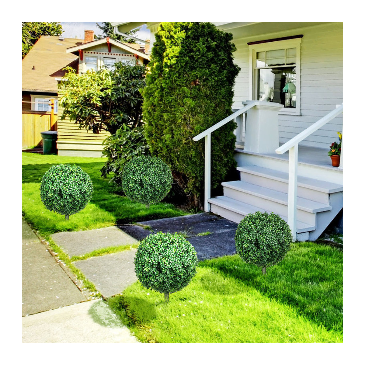 HOMCOM 2er-Set Künstlicher Buchsbaum Grün, 70 cm Höhe, UV-geschützte Kunstpflanze mit Bodenpfählen für Garten und Innenräume - Bild 2