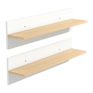 HOMCOM 2er-Set Wandregal Schweberegal in Weiß und Naturholz für Küche, Wohnzimmer oder Badezimmer, B/T/H: 80 x 20 x 16,5 cm