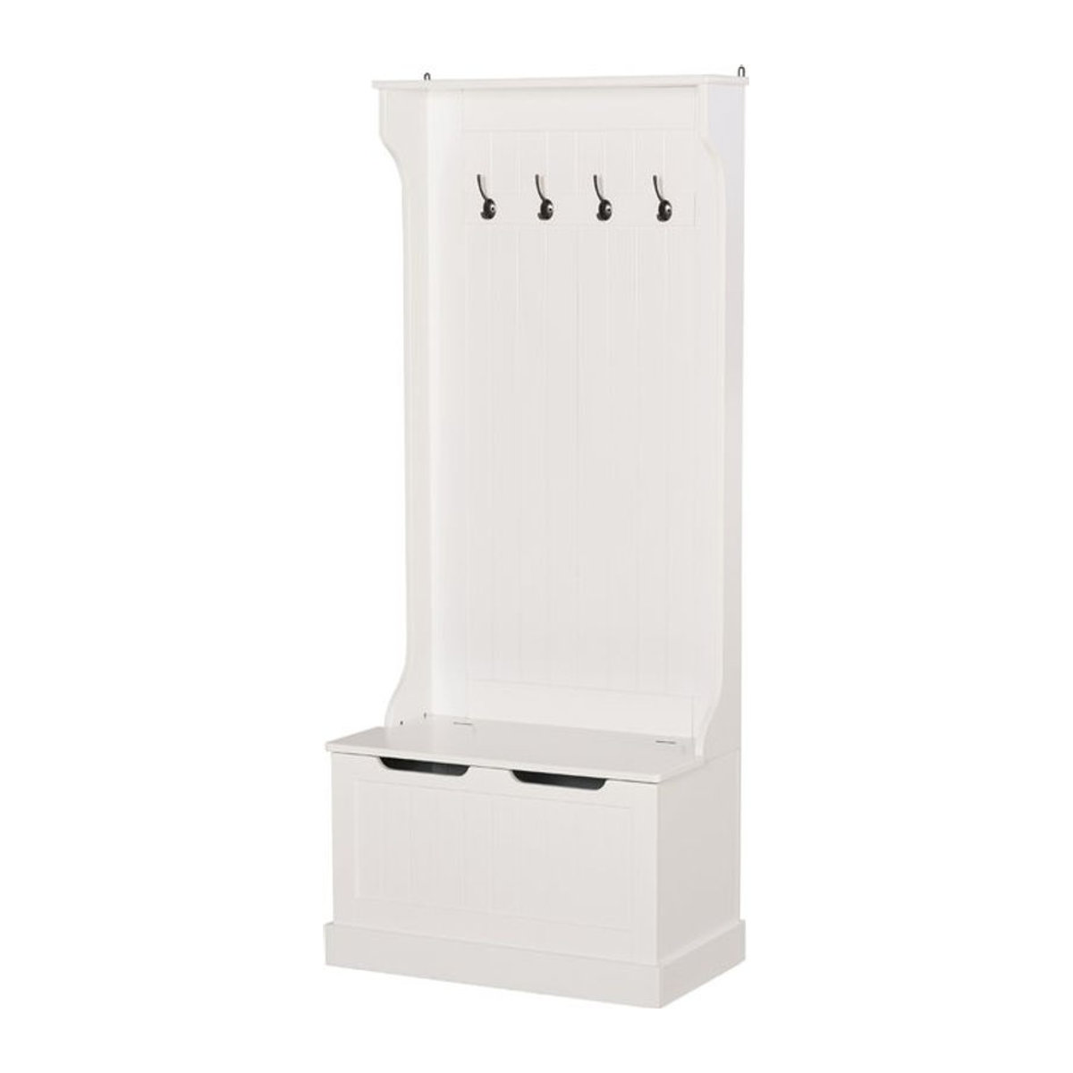 HOMCOM 3 in 1 Garderobenständer mit Aufbewahrungsbank und 4 Haken, Modernes Holz-Möbel für Flur und Schlafzimmer, Weiß, B/T/H: 71,5 x 39,5 x 170 cm - Bild 1