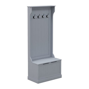 HOMCOM 3-in-1 Garderobenständer mit Schuhbank und 4 Haken, platzsparende Bodengarderobe aus MDF für Flur und Schlafzimmer, Grau, B/T/H: 71,5 x 39,5 x 170 cm