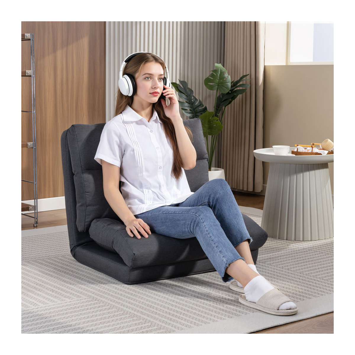 HOMCOM 3 in 1 Schlafsessel mit Bettfunktion und Leinenoptik in Dunkelgrau - Bild 2