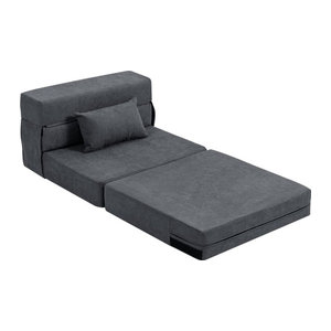 HOMCOM 3 in 1 Schlafsessel und Schlafsofa mit Bettfunktion in Flanelloptik inklusive Lendenkissen, Dunkelgrau/Anthrazit