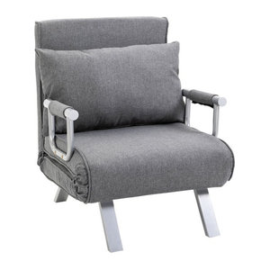HOMCOM 3-in-1 Schlafsofa als Schlafsessel und Gästebett mit Chaiselongue, Grau, B/T/H: 65 x 69 x 80 cm, Polyester-Leinen-Stoff