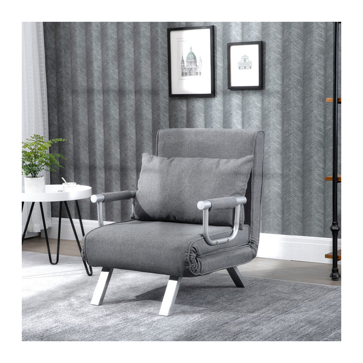 HOMCOM 3-in-1 Schlafsofa als Schlafsessel und Gästebett mit Chaiselongue, Grau, B/T/H: 65 x 69 x 80 cm, Polyester-Leinen-Stoff - Bild 2