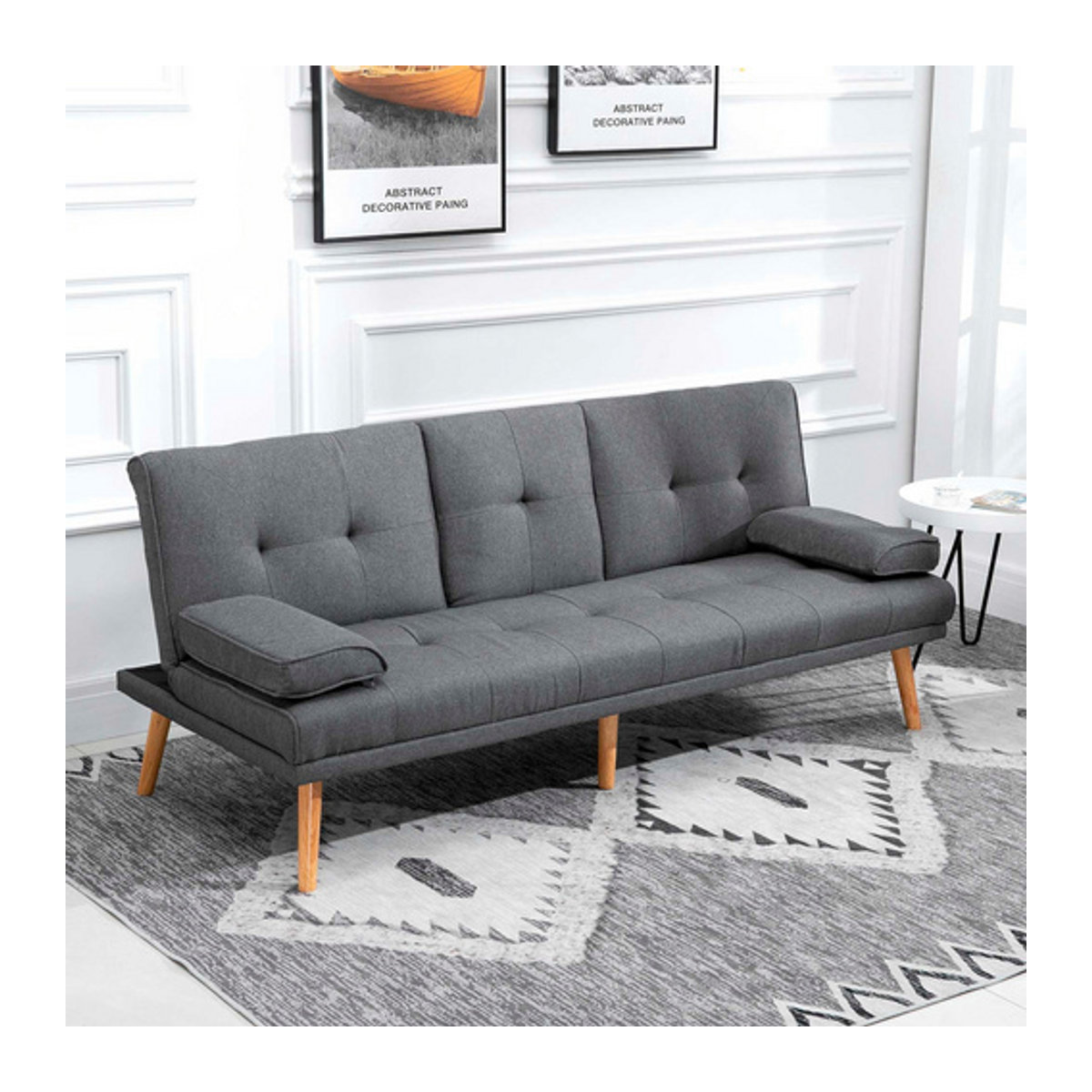 HOMCOM 3-Sitzer Schlafsofa im Skandi-Design mit Becherhalter und verstellbarer Rückenlehne, Grau, B/T/H: 181 x 95,5 x 72 cm - Bild 5