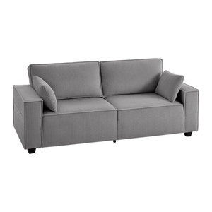 HOMCOM 3-Sitzer Sofa in Cord-Optik mit 2 Kissen, modernes Polstersofa für Wohnzimmer und Schlafzimmer, Grau, Breite: 217 cm