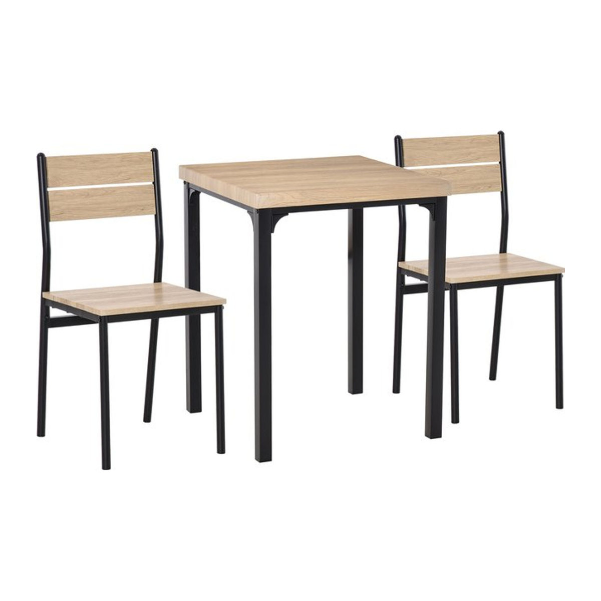 HOMCOM 3-teilige Essgruppe im Industrial Design mit Esstisch und 2 Stühlen, Natur und Schwarz, B/H/T: 70 x 76 x 70 cm - Bild 1