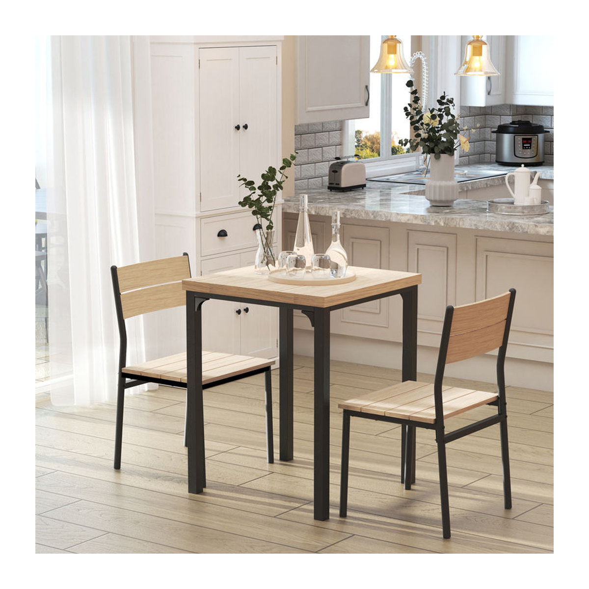 HOMCOM 3-teilige Essgruppe im Industrial Design mit Esstisch und 2 Stühlen, Natur und Schwarz, B/H/T: 70 x 76 x 70 cm - Bild 2