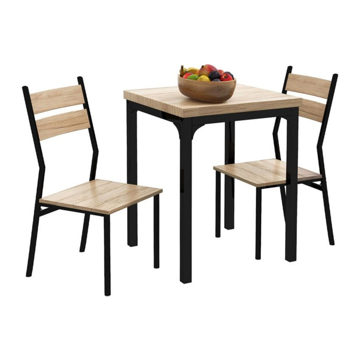 HOMCOM 3-teilige Essgruppe im Industrial Design mit Esstisch und 2 Stühlen, Natur und Schwarz, B/H/T: 70 x 76 x 70 cm - Bild 3