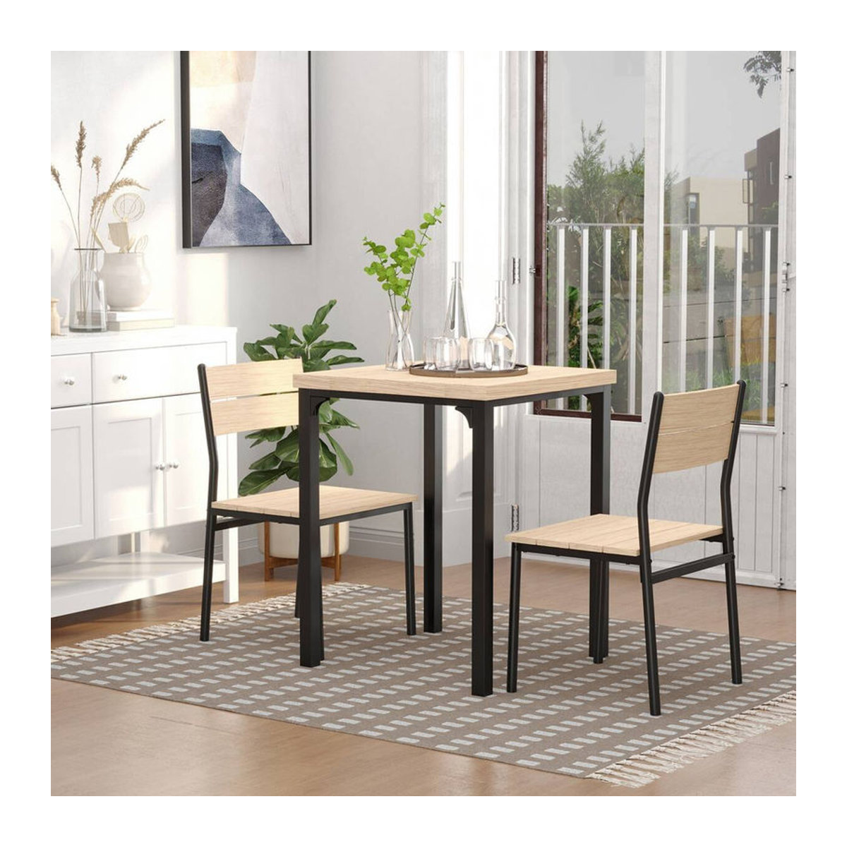 HOMCOM 3-teilige Essgruppe im Industrial Design mit Esstisch und 2 Stühlen, Natur und Schwarz, B/H/T: 70 x 76 x 70 cm - Bild 4