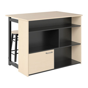 HOMCOM 3-teiliges Bartisch Set mit Barhockern und klappbarer Tischplatte in Schwarz, moderner Esstisch mit Schrank für Esszimmer und Wohnzimmer