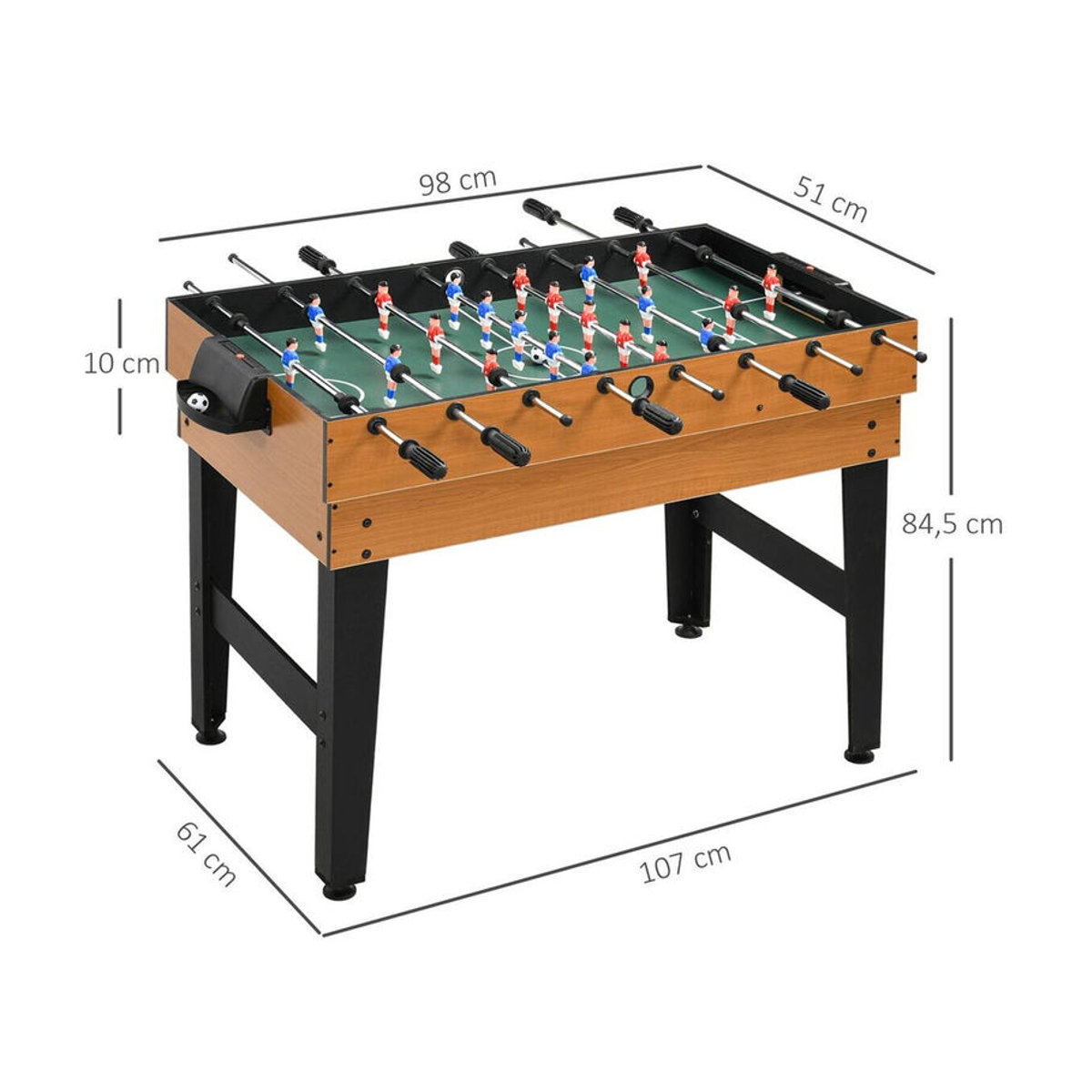 HOMCOM 4 in 1 Multigame Spieltisch mit Tischtennis, Kicker, Billard und Tischhockey, Naturholz und Schwarz, B/H/L: 61 x 84,5 x 107 cm - Bild 3