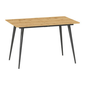 HOMCOM Ausziehbarer Esstisch in Natur mit Stahlbeinen für 6-8 Personen, moderner Küchentisch aus Holzwerkstoff und Metall, B/T/H: 120/160 x 75 x 27 cm