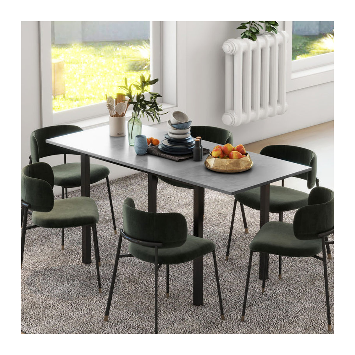 HOMCOM Ausziehtisch für 6 Personen in Anthrazit mit Stahlgestell, moderner Esstisch für Küche und Esszimmer, B/T/H: 110-160 x 70 x 76 cm - Bild 2