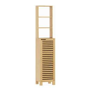 HOMCOM Badezimmerschrank aus Bambus mit Lamellentür und verstellbaren Regalen, schmaler Hochschrank in Natur, B/T/H: 34 x 30 x 170 cm