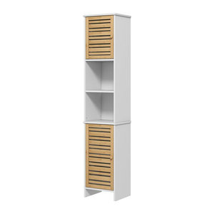 HOMCOM Badezimmerschrank in Weiß mit verstellbarem Regal und Drehtüren, B/T/H: 35 x 30 x 170 cm