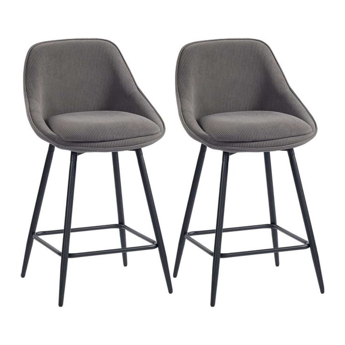 HOMCOM Barhocker 2er Set in Grau mit Cord-Optik und Stahlgestell, Sitzhöhe: 65 cm - Bild 1