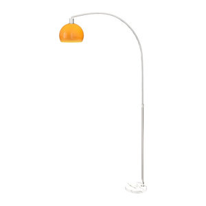 HOMCOM Bogenstandlampe Modern mit rundem Lampenschirm aus Marmor, Metall und Kunststoff, Weiß und Orange, H x B x T: 180 x 26 x 90 cm