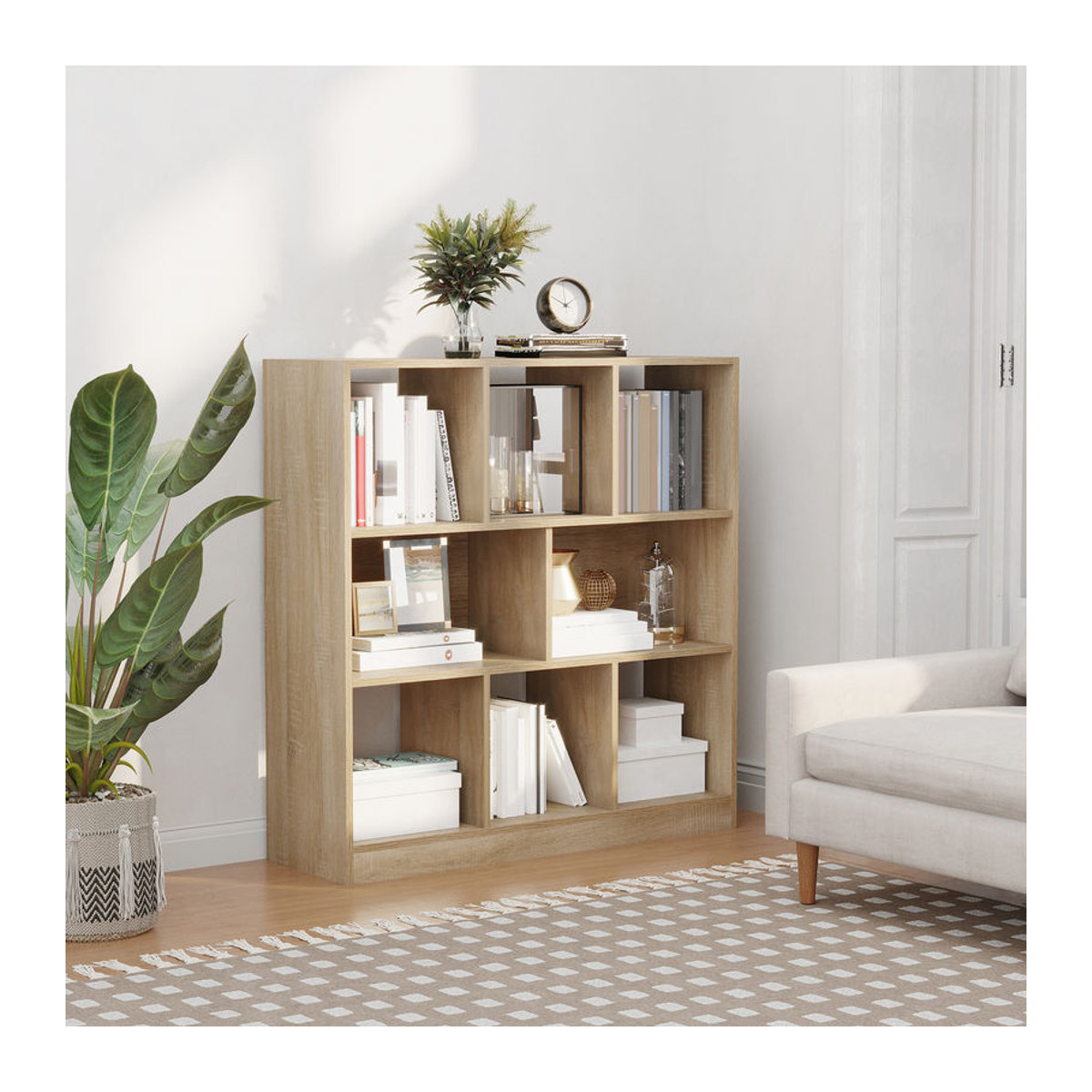HOMCOM Bücherregal Eiche Natur 3-stöckig Modern Skandinavisch, B/T/H: 97,5 x 30 x 100 cm - Bild 2