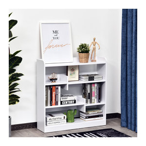 HOMCOM Bücherregal in Weiß, modernes und minimalistisches Aufbewahrungsmöbel aus Holzwerkstoff mit 4 Ebenen, B: 90 cm, T: 24 cm, H: 91 cm