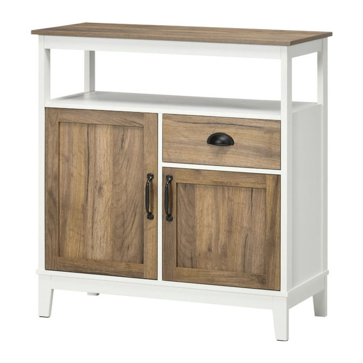 HOMCOM Buffet Küchenschrank in Landhausoptik mit 2 Türen und 1 Schublade, Braun/Weiß, B/T/H: 76,6 x 35 x 81,5 cm - Bild 1