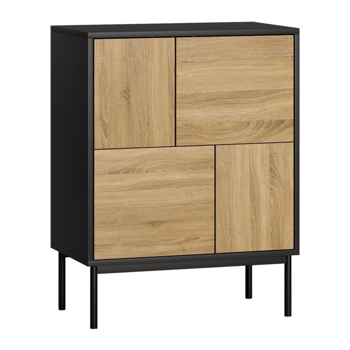 HOMCOM Buffet Sideboard Modern mit 4 Fächern und Drucktüren, Schwarz und Natur, B/T/H: 60 x 35 x 78 cm - Bild 1