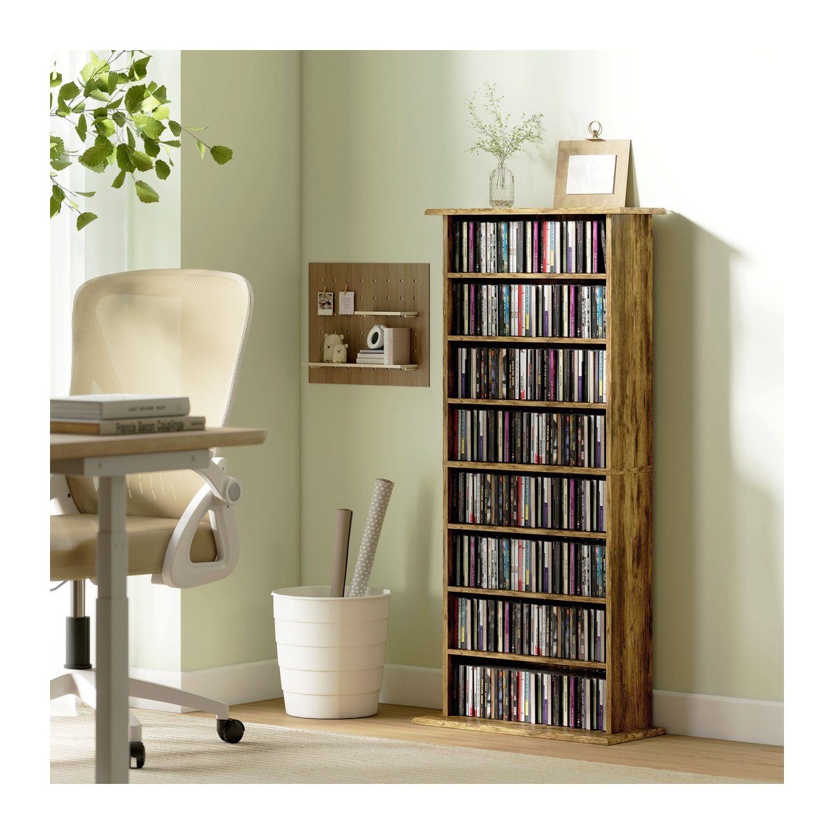 HOMCOM CD- und DVD-Aufbewahrungsmöbel als Bücherregal in Braun mit 8 Fächern und 6 verstellbaren Einlegeböden, B/T/H: 58 x 24 x 126,3 cm - Bild 2