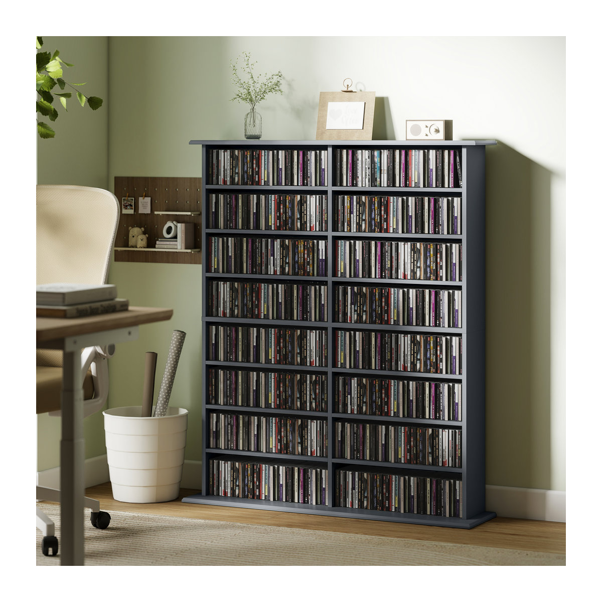 HOMCOM CD- und DVD-Aufbewahrungsmöbel in Grau mit 16 Fächern und 12 verstellbaren Einlegeböden, B/T/H: 106,5 x 24 x 126,3 cm - Bild 2
