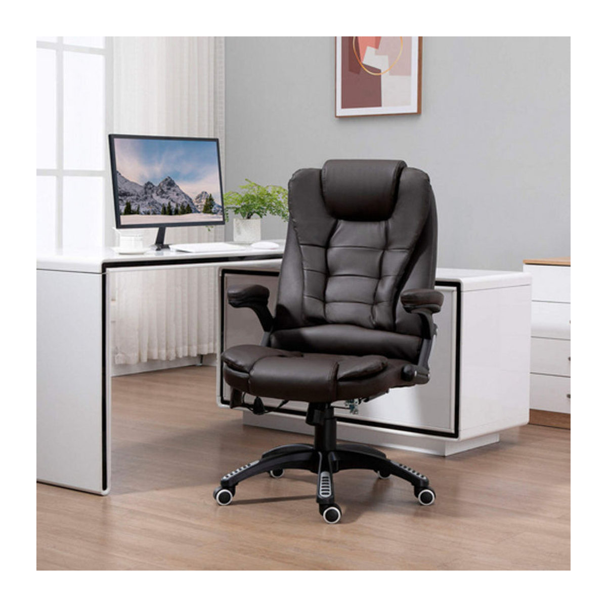 HOMCOM Chefsessel mit Massagefunktion und Wärmefunktion aus Kunstleder in Braun oder Schwarz, Breite: 68 cm - Bild 4