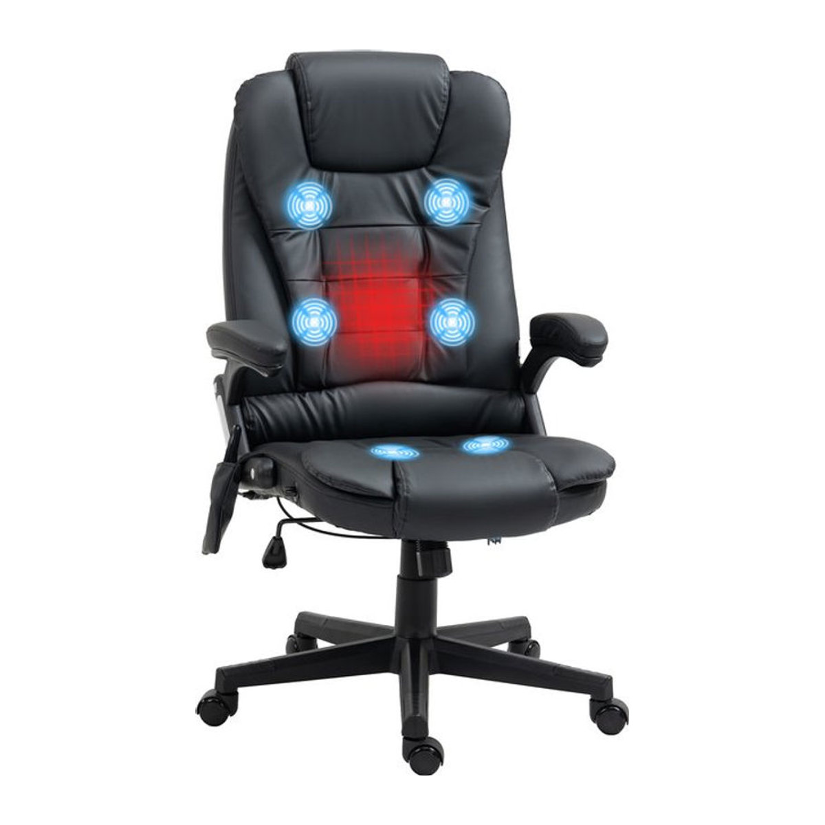 HOMCOM Chefsessel mit Massagefunktion und Wärmefunktion, Kunstleder, Schwarz, Breite: 68 cm - Bild 1