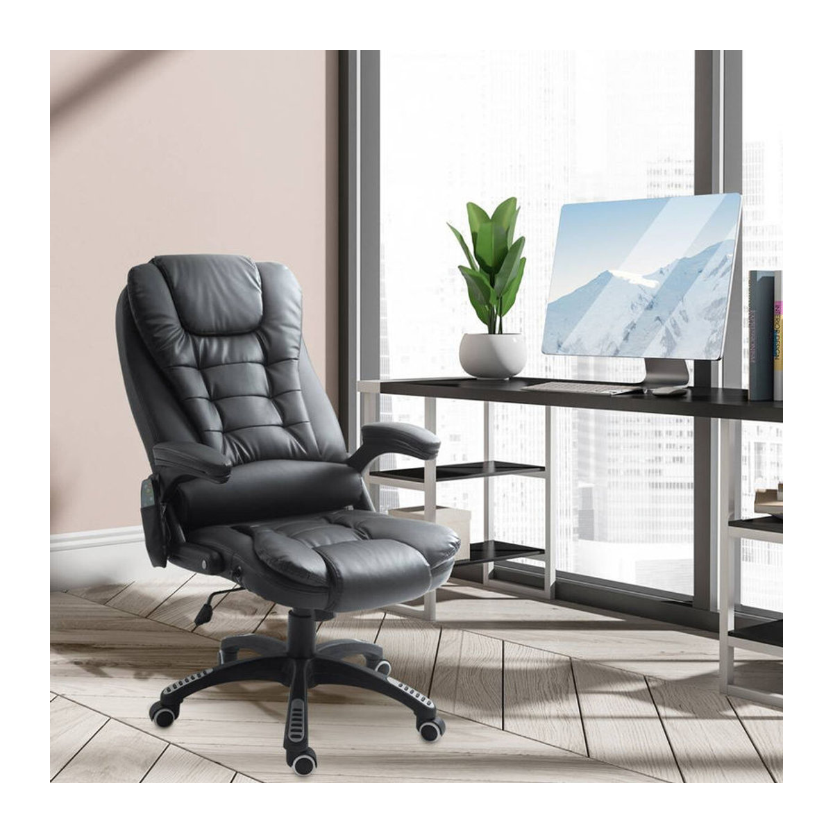 HOMCOM Chefsessel mit Massagefunktion und Wärmefunktion, Kunstleder, Schwarz, Breite: 68 cm - Bild 3