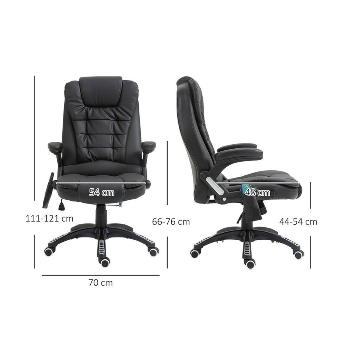 HOMCOM Chefsessel mit Massagefunktion und Wärmefunktion, Kunstleder, Schwarz, Breite: 68 cm - Bild 6