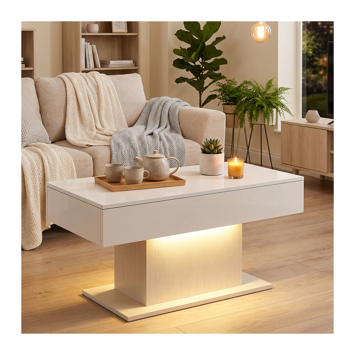 HOMCOM Couchtisch in Weiß mit LED-Beleuchtung und 2 Schubladen, moderner Wohnzimmertisch mit Fernbedienung, B/T/H: 108 x 48 x 55 cm - Bild 2