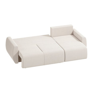 HOMCOM Ecksofa in L-Form mit Schlaffunktion und Bettkasten, 3-Sitzer Schlafsofa mit wendbarer Chaiselongue aus Kunstleder in Creme/Beige