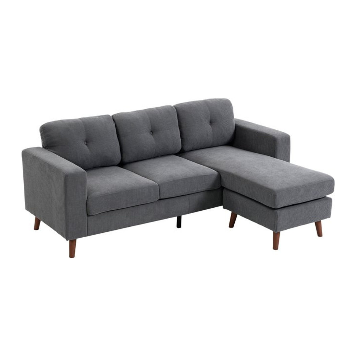 HOMCOM Ecksofa in L-Form mit umkehrbarer Chaiselongue, 3-Sitzer Polster-Eckcouch in Cord-Optik, Anthrazit/Grau, Breite: 192 cm - Bild 1