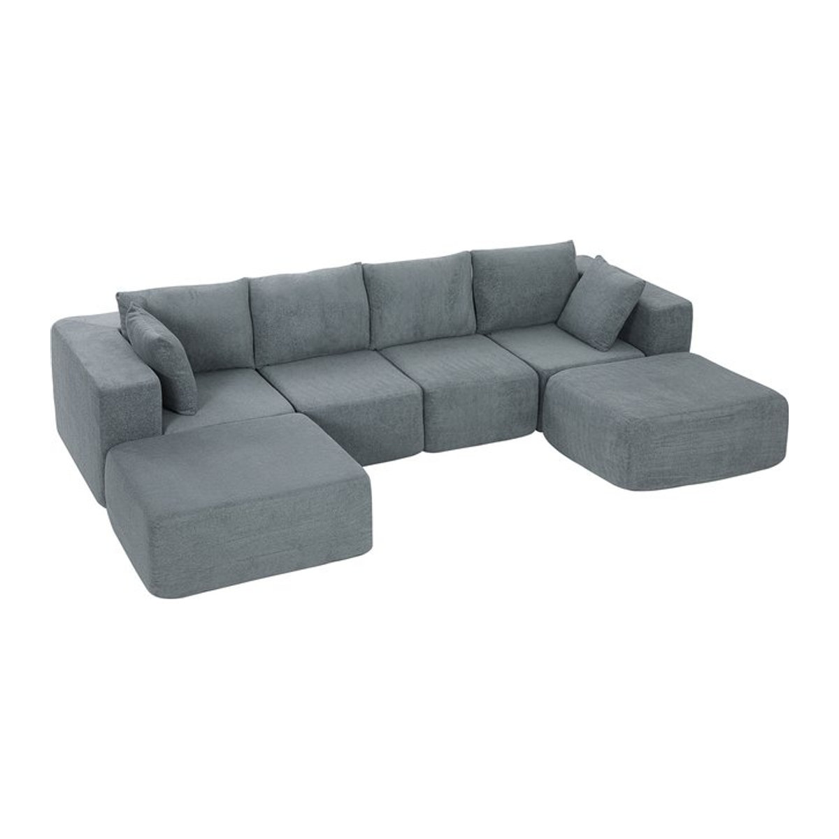 HOMCOM Ecksofa mit Schlaffunktion in U-Form, 4-Sitzer Wohnlandschaft mit Leinenoptik und Wurfkissen, Grau, Breite: 294 cm - Bild 1