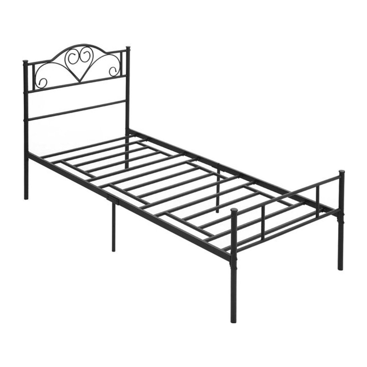 HOMCOM Einzelbett aus Metall mit Lattenrost und Unterbettaufbewahrung, Schwarz, B: 90 cm, L: 200 cm, H: 31 cm - Bild 1