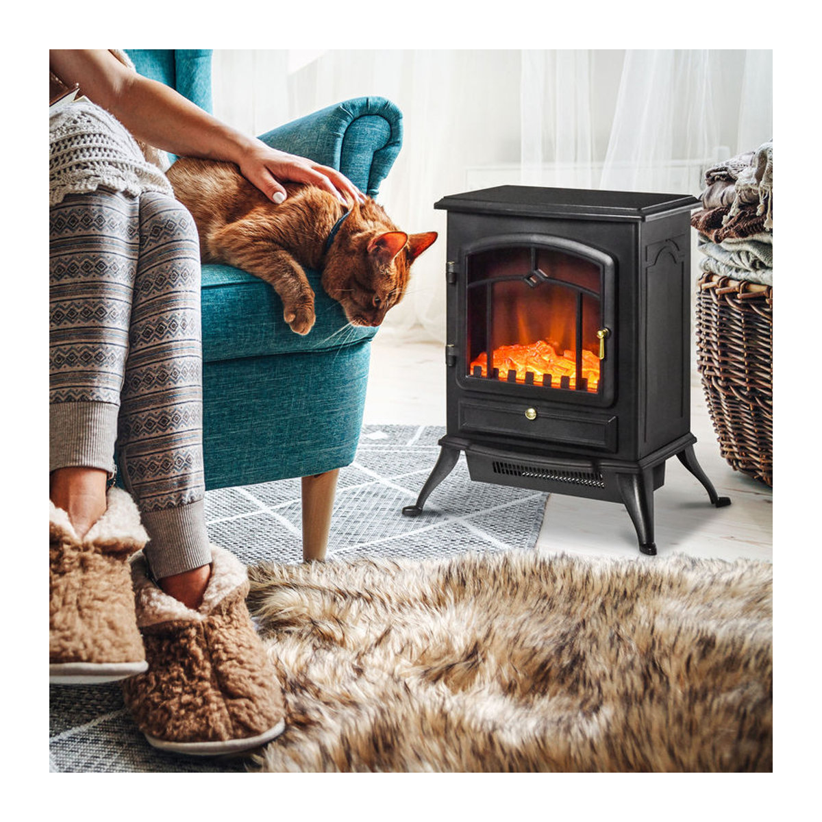 HOMCOM Elektrokamin in Schwarz aus Glas und Metall mit Flammeneffekt, B/T/H: 45 x 28 x 54 cm - Bild 2