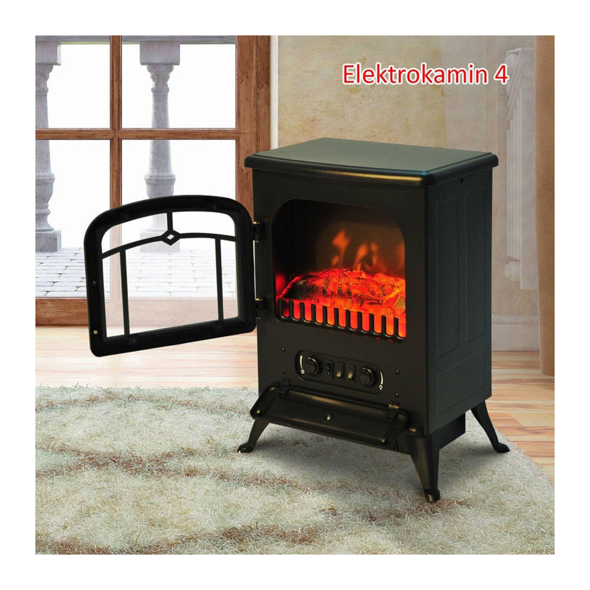 HOMCOM Elektrokamin in Schwarz aus Glas und Metall mit Flammeneffekt, B/T/H: 45 x 28 x 54 cm - Bild 5