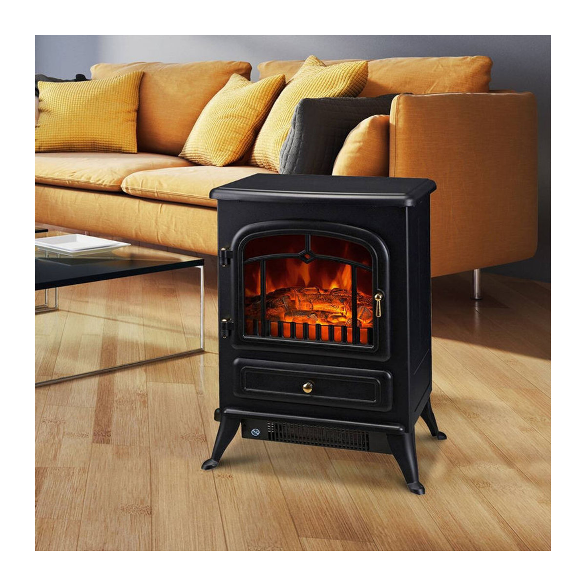 HOMCOM Elektrokamin in Schwarz aus Glas und Metall mit Flammeneffekt, B/T/H: 45 x 28 x 54 cm - Bild 6