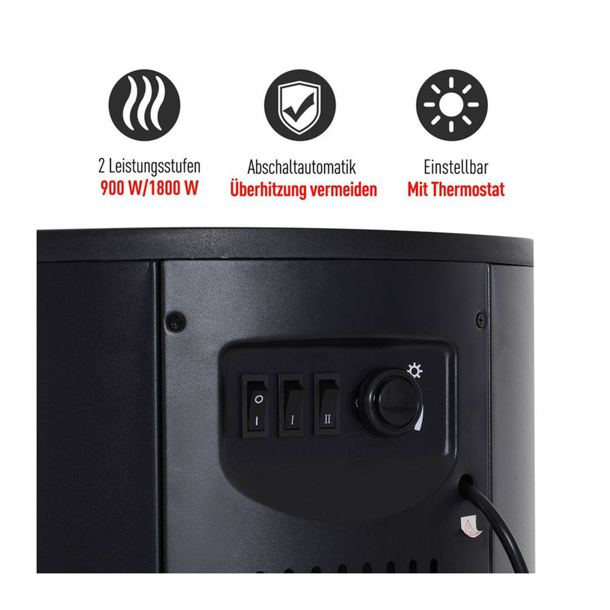 HOMCOM Elektrokamin mit LED Flammeneffekt und Heizung, Schwarz, B/H/T: 41 x 64,5 x 41 cm - Bild 5