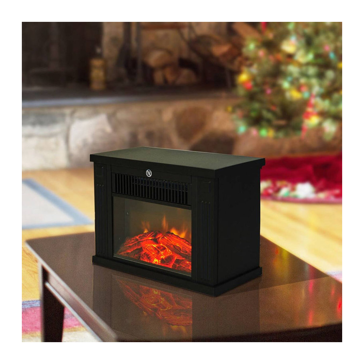 HOMCOM Elektrokamin Modell 5 mit realistischem Flammenspiel in Schwarz aus Glas und Kunststoff, B/H/T: 34 x 25 x 17 cm - Bild 2
