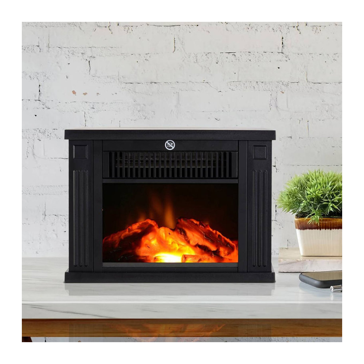 HOMCOM Elektrokamin Modell 5 mit realistischem Flammenspiel in Schwarz aus Glas und Kunststoff, B/H/T: 34 x 25 x 17 cm - Bild 3