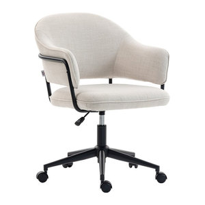 HOMCOM ergonomischer Bürostuhl in Beige mit Stoffbezug, höhenverstellbarer Schreibtischstuhl mit gepolsterter Sitzfläche und Rückenlehne, 360 Grad drehbar