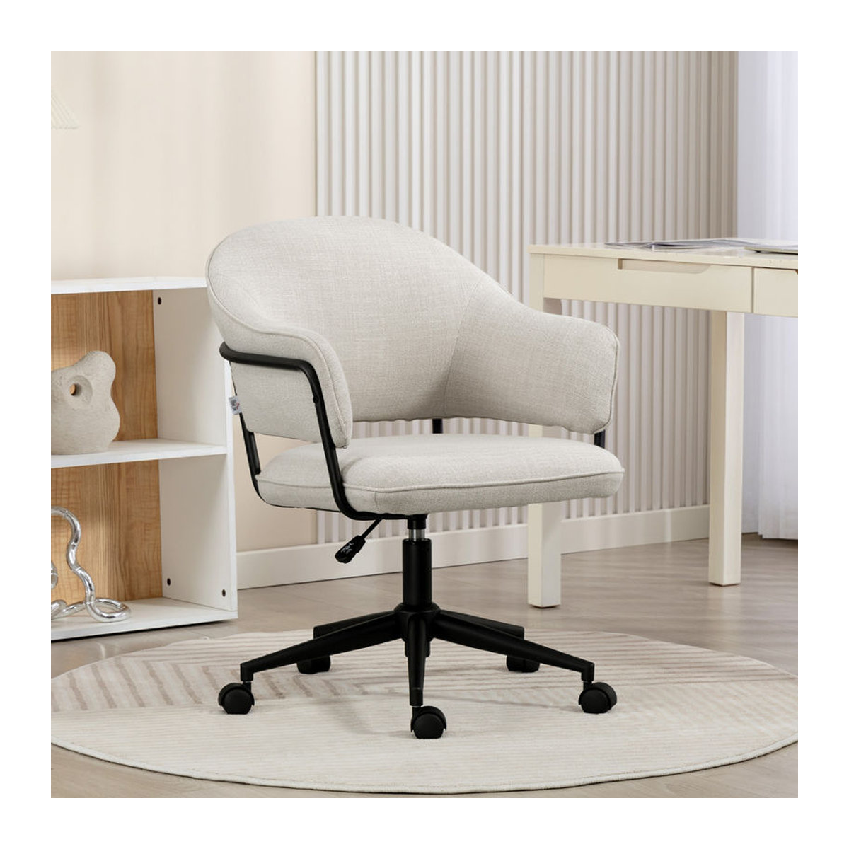 HOMCOM ergonomischer Bürostuhl in Beige mit Stoffbezug, höhenverstellbarer Schreibtischstuhl mit gepolsterter Sitzfläche und Rückenlehne, 360 Grad drehbar - Bild 2