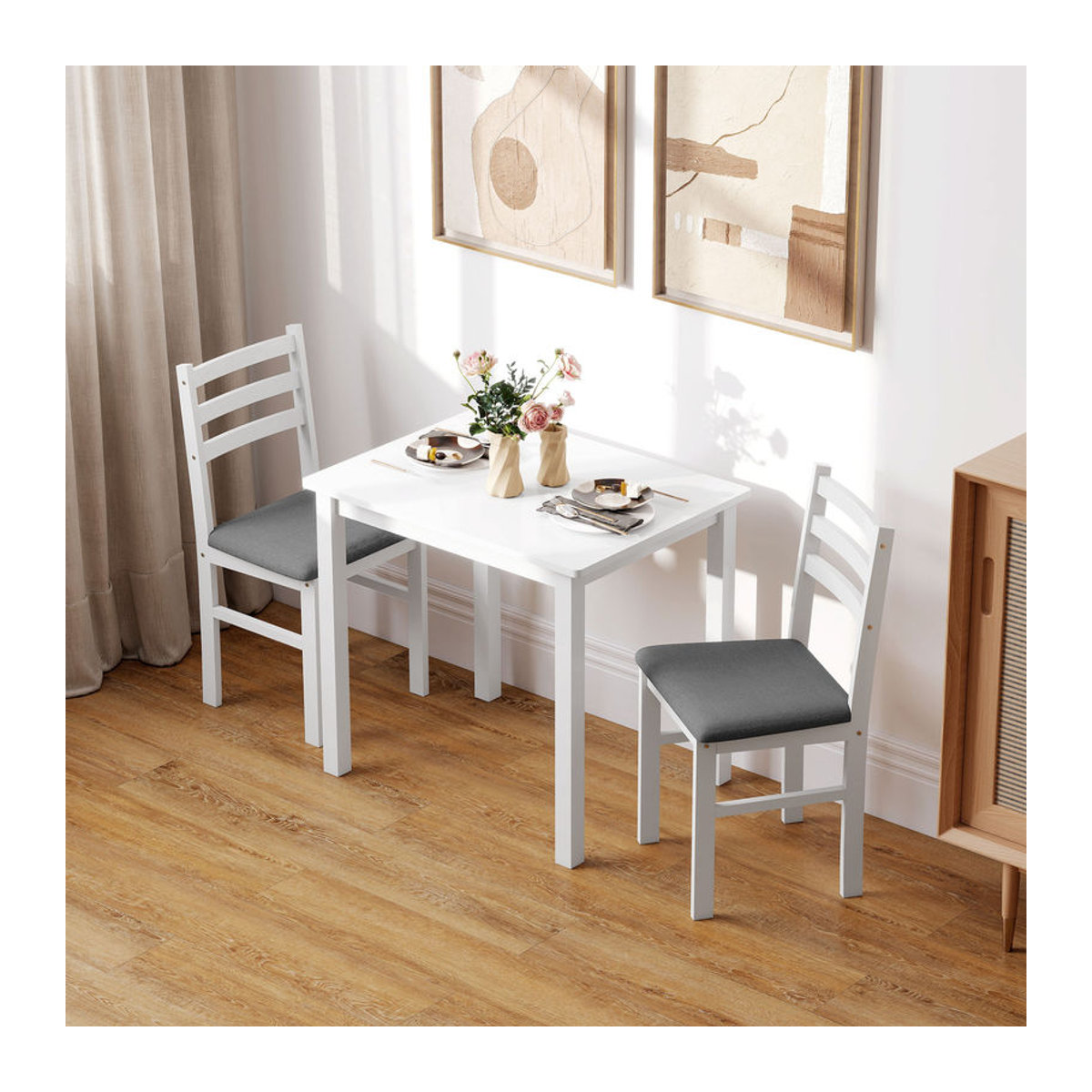 HOMCOM Essgruppe mit 2 gepolsterten Stühlen in Weiß, platzsparende Esszimmergruppe im Landhausstil für Küche und Esszimmer - Bild 2